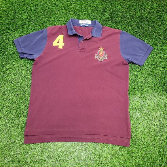 Ralph-Lauren Polo Shirt Large 23x28 Burgundy Blue Crest Logo - Picture 1 of 12